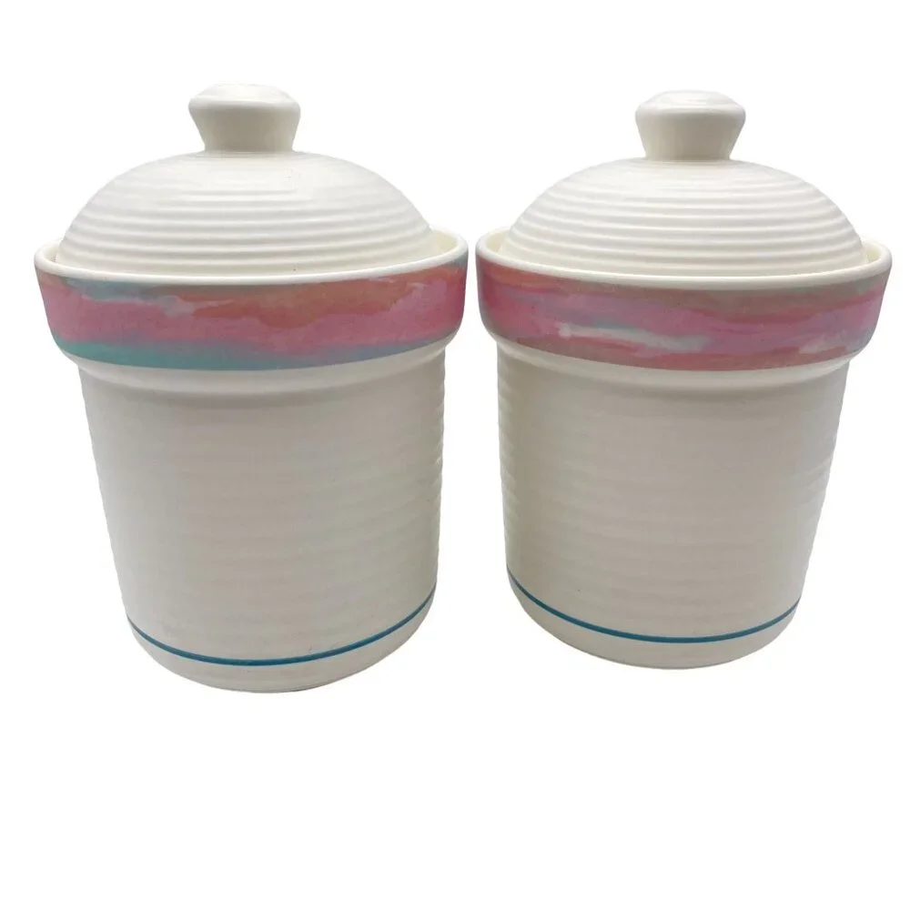 Vintage Treasure Craft Mirage Southwest design canister set of two 80s 90s jars‎